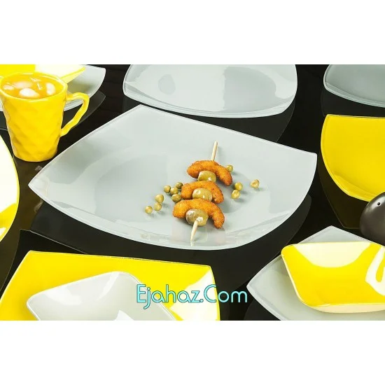 سرویس غذاخوری 50 پارچه ظروف شیشه ای طرح طوسی - زرد آرکوفام
