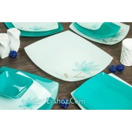 سرویس غذاخوری 50 پارچه ظروف شیشه ای طرح فلاور آبی-آبی آرکوفام