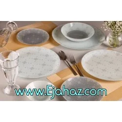 سرویس غذاخوری 25 پارچه ظروف شیشه ای گرد طرح ماردین طوسی آرکوفام