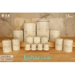 سرویس آشپزخانه 16 پارچه بی وی کی طرح لاو سفید طلایی