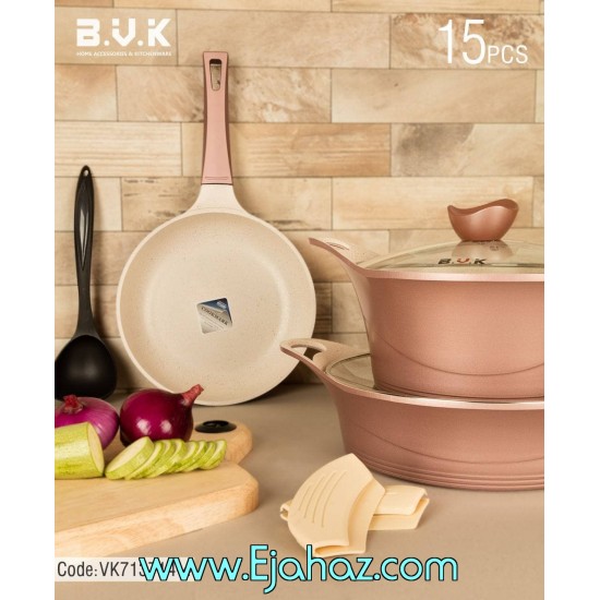 سرویس قابلمه گرانیتی 15 پارچه ویراکیش بی وی کی رنگ رزگلد B.V.K سرویس قابلمه گرانیتی 15 پارچه ویراکیش بی وی کی رنگ رزگلد B.V.K