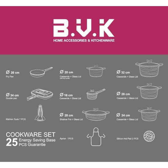 سرویس قابلمه گرانیتی 25 پارچه ویراکیش بی وی کی رنگ رزگلد B.V.K سرویس قابلمه گرانیتی 25 پارچه ویراکیش بی وی کی رنگ رزگلد B.V.K