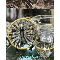 پیاله و پیش دستی بلور مودنا شامپاینی لب طلا اکلیل