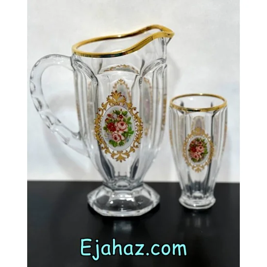 پارچ و لیوان لب طلا گل رز پترا پارچ و لیوان لب طلا گل رز پترا
