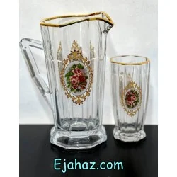 پارچ و لیوان لب طلا گل رز استیج