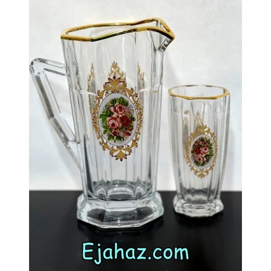 پارچ و لیوان لب طلا گل رز استیج پارچ و لیوان لب طلا گل رز استیج