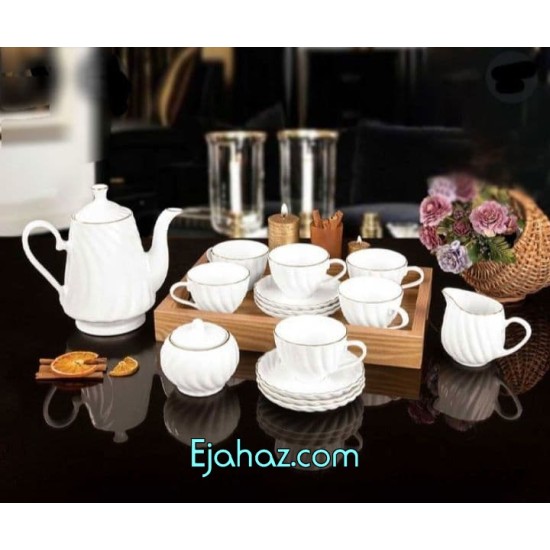سرویس 17 پارچه چای خوری چینی لمون طرح پیچ لب طلا سرویس 17 پارچه چای خوری چینی لمون طرح پیچ لب طلا