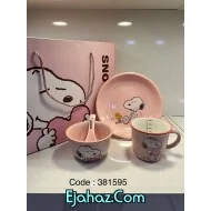 ست ظرف غذای کودک چینی دیزنی طرح اسنوپی صورتی