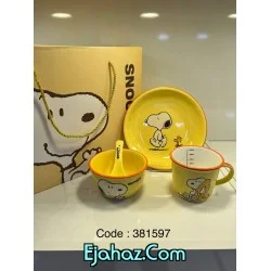 ست ظرف غذای کودک چینی دیزنی طرح اسنوپی زرد