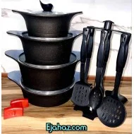 سرویس قابلمه گرانیتی اس پی اس بدنه ضخیم مشکی 17 پارچه