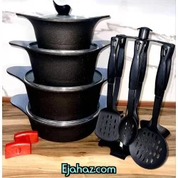 سرویس قابلمه گرانیتی اس پی اس بدنه ضخیم مشکی 17 پارچه