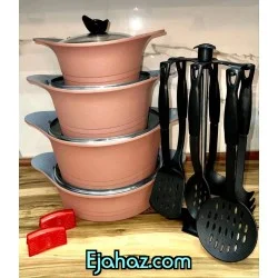 سرویس قابلمه گرانیتی اس پی اس بدنه ضخیم رزگلد17 پارچه