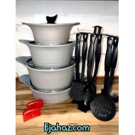 سرویس قابلمه گرانیتی اس پی اس بدنه ضخیم طوسی 17 پارچه