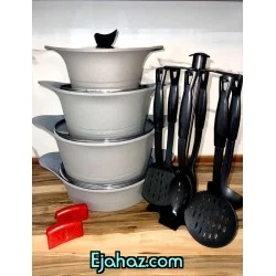 سرویس قابلمه گرانیتی اس پی اس بدنه ضخیم طوسی 17 پارچه