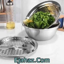آبکش لگن و رنده استیل 3 پارچه