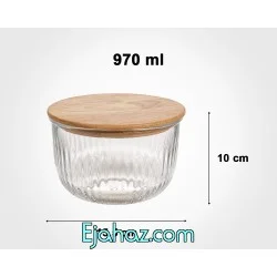 ظرف بلور درب چوبی گرد متوسط لیمون