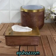 جا سطل و دستمال چوبی فلزی بیزان