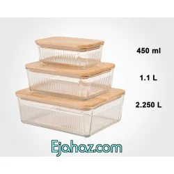 ست سه تایی ظرف بلور درب چوبی مستطیل لیمون