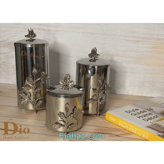 پاسماوری 3 پارچه استیل برگ نقره ای دیو