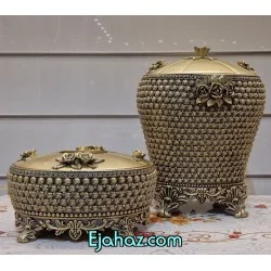 سطل و جادستمالی رزینی نگینی دیاموند طلایی شاپان