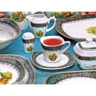 سرویس غذاخوری 12 نفره 100 پارچه چینی پردیس کاشان قالب کایزر لمونژ سبز-g518 